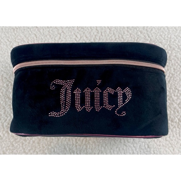 (NWT) JUICY COUTURE • Black/Pink Velour Rhinestone Travel Cosmetic Bag - Picture 6 of 16